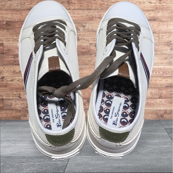 New Ben Sherman Madison Perforated Cream and White Sneakers 9 - Picture 3 of 7
